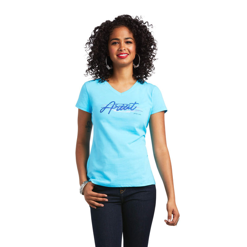 Ariat T-Shirts Damen - Real Logo Script Classic Fit Türkis ( EKCZR-5140 )
